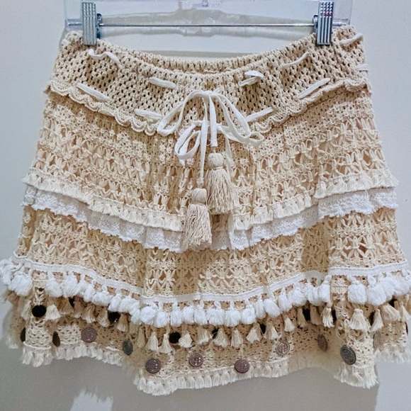 Surf Gypsy Dresses & Skirts - Surf Gypsy Cream Crochet Mini Skirt